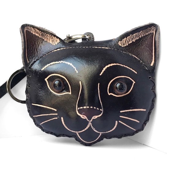 2 LEFT! Handmade Handcrafted Mini Black Cat Genuine Leather Coin Purse - Picture 3 of 5